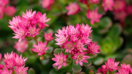 Fototapeta premium Stonecrop 'Herbsfreude' displaying small raspberry pink flowers in late summer