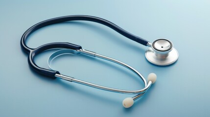 photograph of High-quality image of a stethoscope against a blue background, perfect for healthcare industry themes. Ample copy space ideal for medical concepts and marketing. wide angle lens