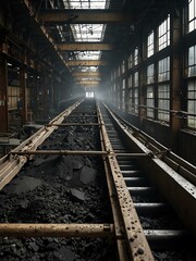 Obraz premium Coal washing plant separating debris with conveyor belts.