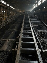 Obraz premium Coal washing plant separating debris with conveyor belts.