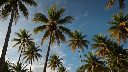 Obraz premium Coconut palms swaying in the tropical breeze.