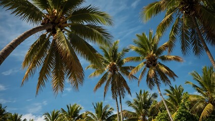 Coconut palms swaying in the tropical breeze.