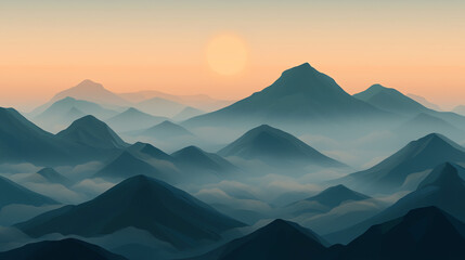 Serene sunrise over misty mountains creates a tranquil atmosphere for nature lovers and adventurers