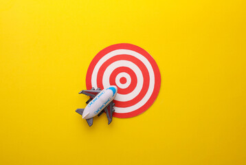 Toy airplane model. Travel concept. Flat lay