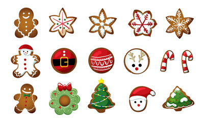 cookies christmas gingerbread cookies sweets, stars, santa, christmas tree. Vector illustrations