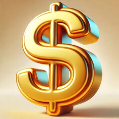 Golden 3D illustration of a dollar sign symbol on a soft gradient background. Ideal for themes related to finance, economy, business, and investments