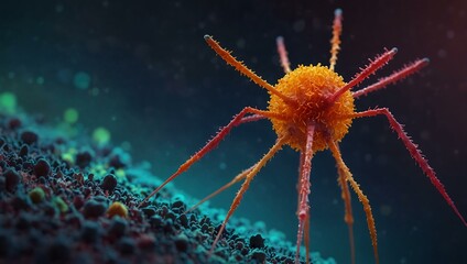 Colorful 3D rendering of a bacteriophage.