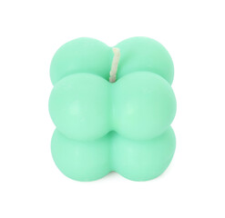 Beautiful turquoise bubble candle isolated on white