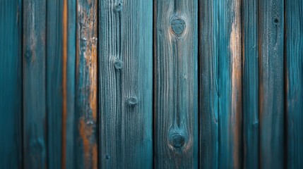 Obraz premium Close-up of blue painted wooden planks with visible wood grain and knots, creating a rustic texture background.