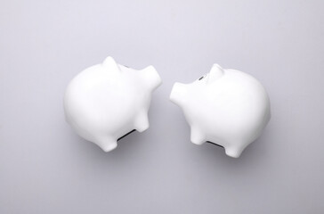 white ceramic piggy bank. Business concept. Conceptual photo. Top view. Flat lay