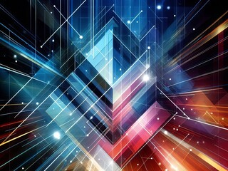 Obraz premium Abstract backdrop with vibrant geometric shapes and lines in a techno style