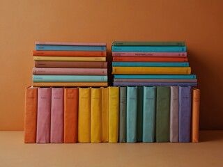 Fototapeta premium Colorful books on an orange background.