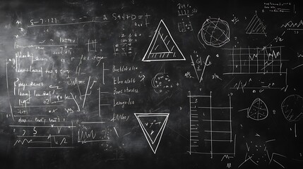 A chalkboard filled with various mathematical equalization symbols background