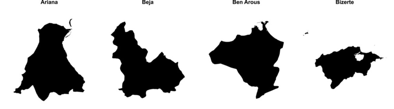 Ariana, Beja, Ben Arous, Bizerte outline maps