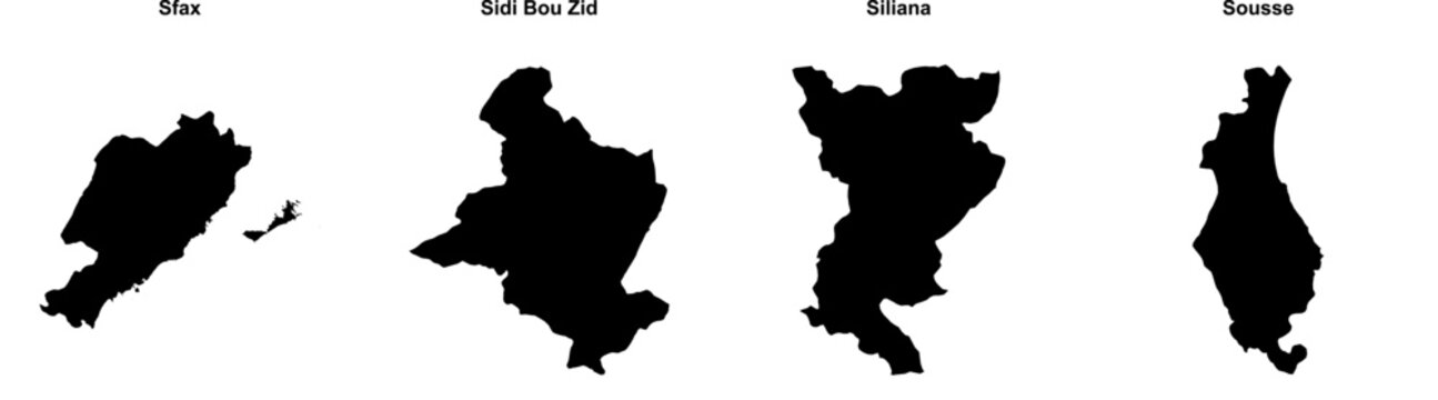 Sfax, Sidi Bou Zid, Siliana, Sousse outline maps