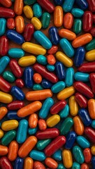 Colorful capsules arranged in a dynamic, vibrant pattern.