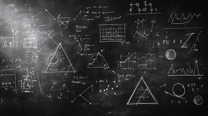 A chalkboard filled with various mathematical equalization symbols background