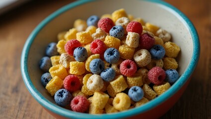 Colorful cereal in a vibrant bowl.