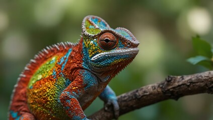 Obraz premium Colorful chameleon blending with its surroundings.