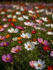 Fototapeta premium Colorful cosmos flower field.