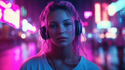 Cyberpunk Lady on a Neon-Lit City Street