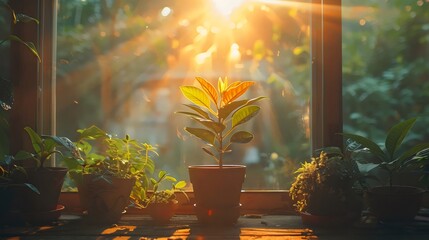 A plant is growing in a pot on a windowsill