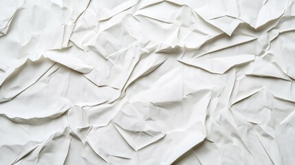 Fototapeta premium Close-up of crumpled white paper texture with visible folds and creases, creating an abstract art background.