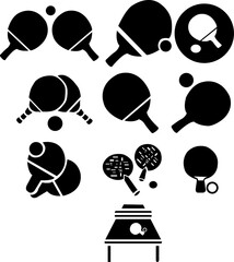 Table tennis, ping pong paddle and ball glyph solid icon, health, team