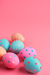 Fototapeta premium easter eggs happy easter pink background Generative AI