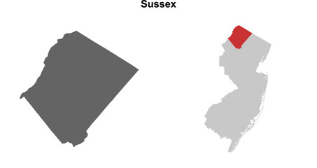 Sussex County (New Jersey) blank outline map set