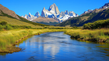 青空と清流が流れる山間の風景