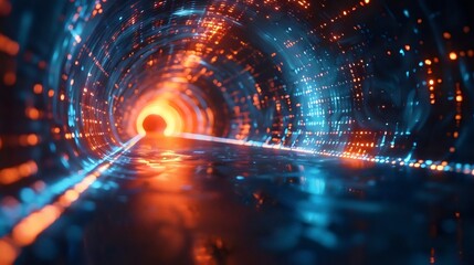 Fototapeta premium A tunnel with orange and blue lights