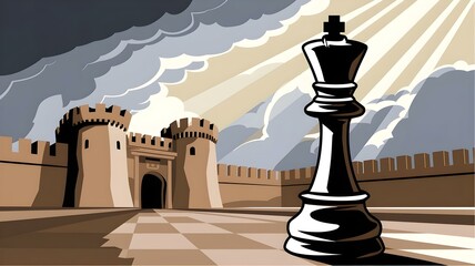 illustrations of chess monarch on a board with historical background