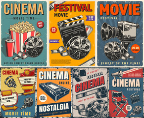 Vintage cinema posters with festival info