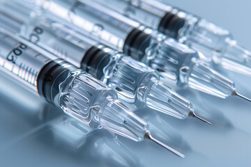 Glass medical ampoules for injection. Ampoules with vaccine, medicine, collagen, vitamins, clear liquid..     