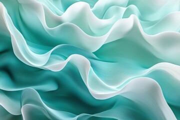 Obraz premium Abstract waves of soft fabric in shades of teal and white.