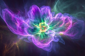 A breathtakingly colorful nebula with vibrant pink, green, and purple hues that conveys the vastness, creativity, and limitless possibilities of the universe.