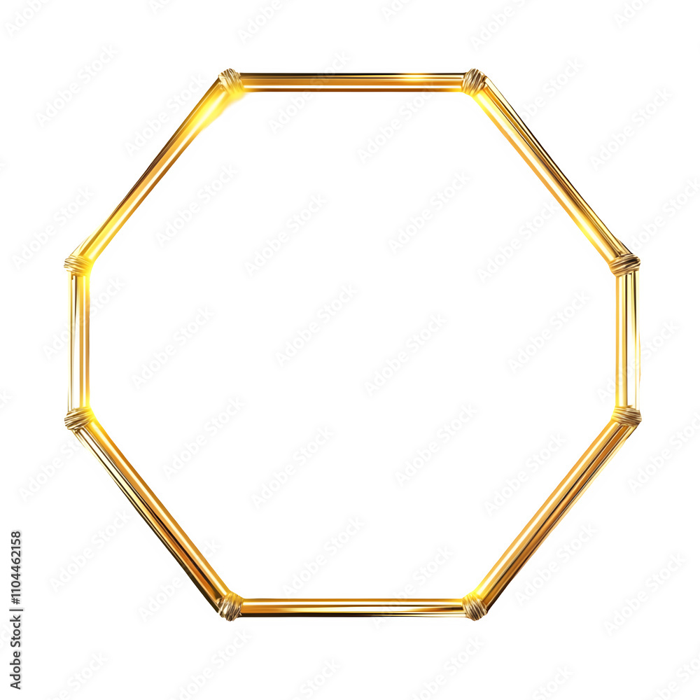 Poster Shiny golden bamboo sticks forming an octagonal frame, isolated on transparent background, perfect for adding a touch of elegance