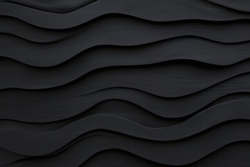 Fototapeta premium Elegant black wavy layered surface, fluid flowing lines, minimalistic textured design, dark abstract pattern, subtle shadow play, modern backdrop, ample copy space, chic simplicity