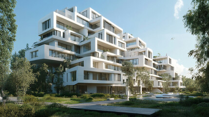 Obraz premium close-up of 3d modern building.ai generative