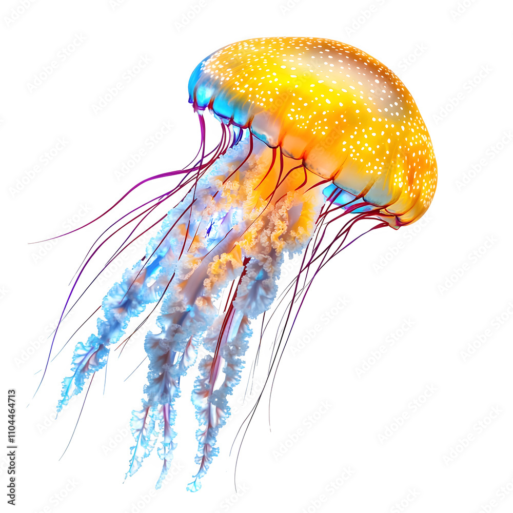 Poster graceful jellyfish with long tentacles floating elegantly against a clear backdrop