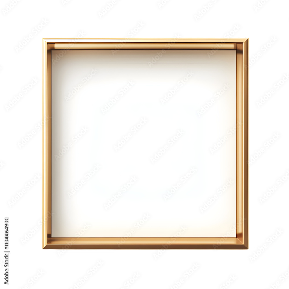 Poster sophisticated presentation space for artwork or design elements: empty golden frame on a white backg