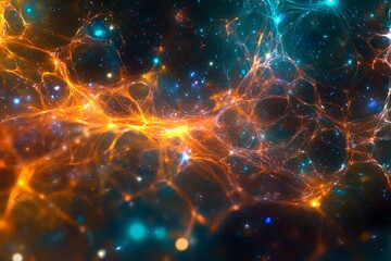 Obraz premium A stunning illustration of an ethereal cosmic web featuring luminous glowing interconnections that evoke a sense of mystery and wonder in the expansive universe.