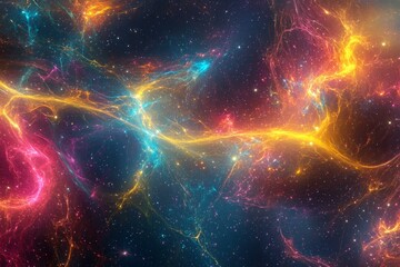 Fototapeta premium A mesmerizing display of cosmic energy with vibrant colors and swirling patterns, depicting a dynamic and awe-inspiring nebula-like formation against a starry background.