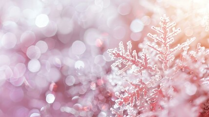  Delicate pink snowflake with glowing bokeh background for festive and seasonal design projects