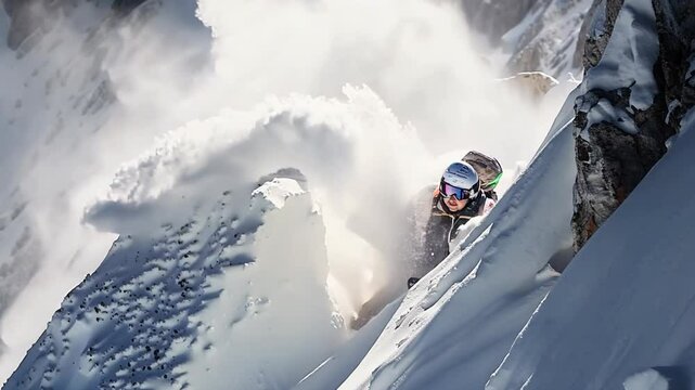 A man enjoys skiing in the snowy mountains when he unexpectedly loses balance, resulting in a fall. The scene captures the thrill and unexpected challenges of winter sports.