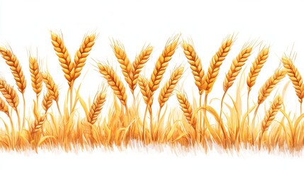 Watercolor Wheat Field Border Golden Ears Composition, Harvest Concept, White Background wheat, grain, agriculture