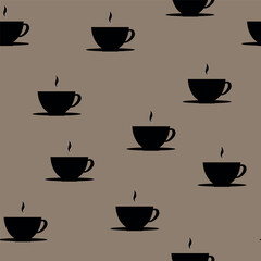 Set of cups. Seamless pattern cup with steam. Coffee cup icon. Cup of coffee with steam. Flat style. Vector illustration. Black cups with coffee.