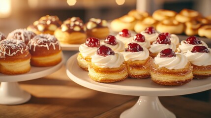 Assortment of delicious Danish pastries displayed in a cozy bakery setting