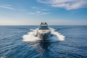 Luxury yacht sailing in the deep blue sea on a sunny day